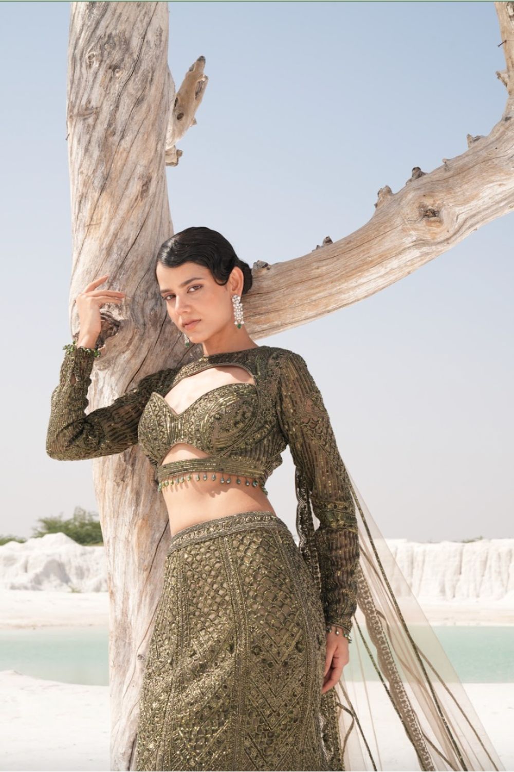 Green Bridal Lehenga with Sequence & Hand Embroidery