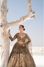 Regal Bridal Lehenga in with Green Embroidery