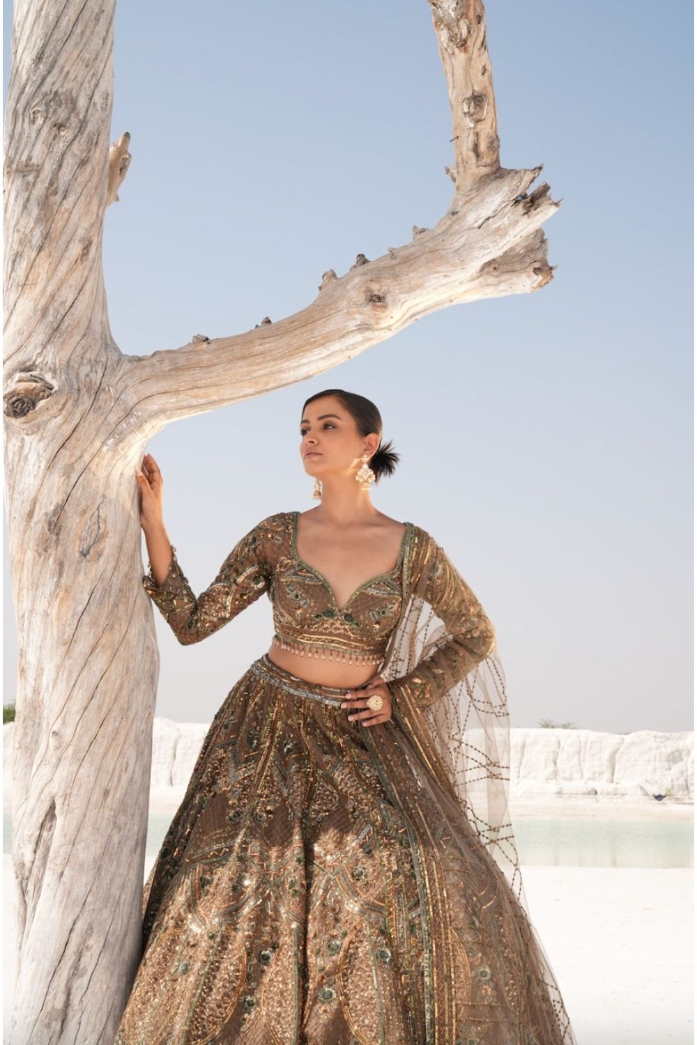 Regal Bridal Lehenga in with Green Embroidery