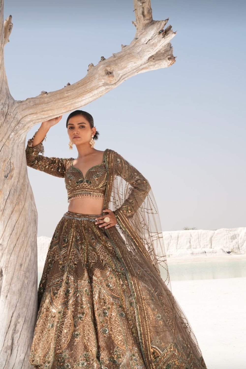 Regal Bridal Lehenga in with Green Embroidery