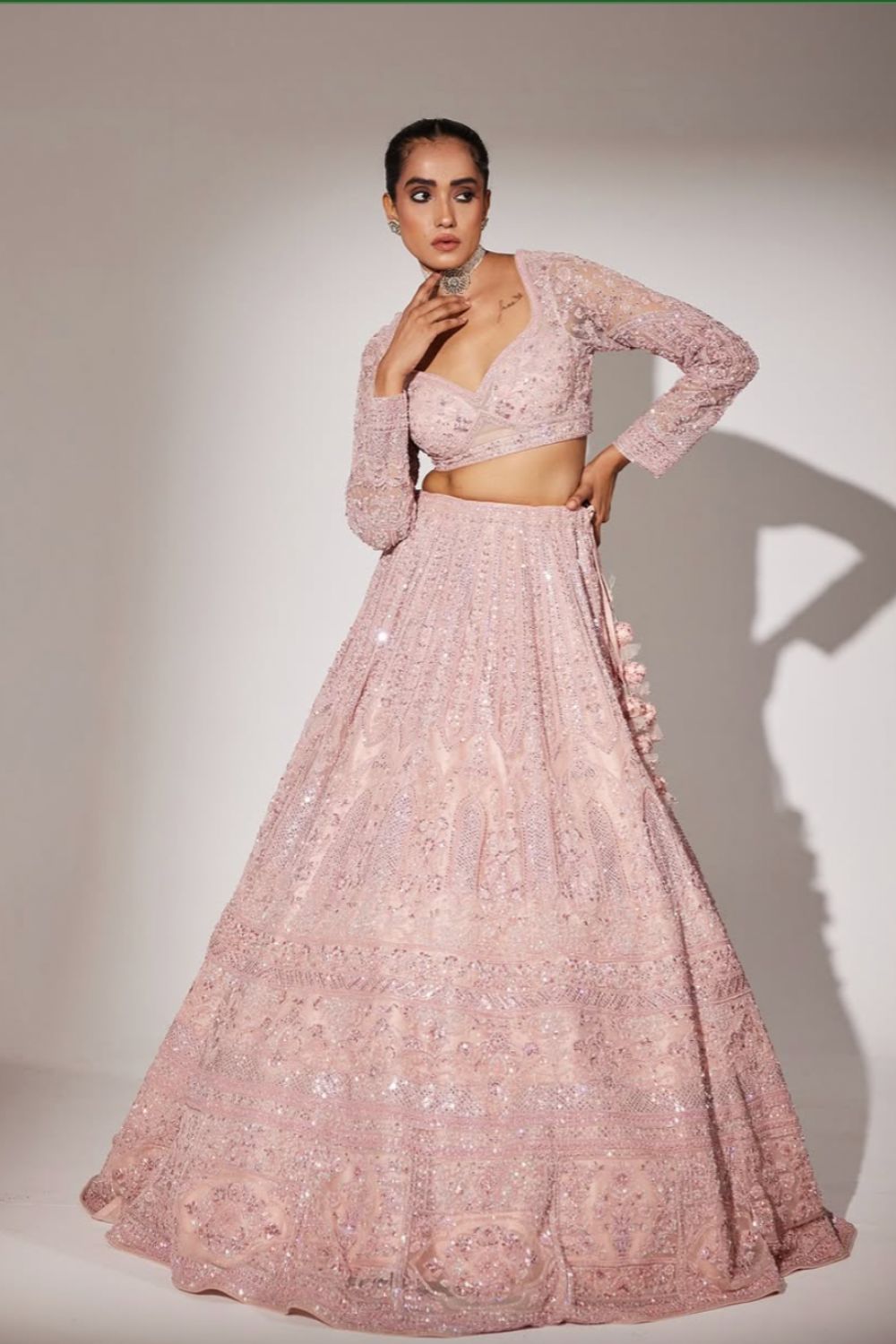 Pink Bridal Blouse & Lehenga with Heavy Embroidery Secondary image