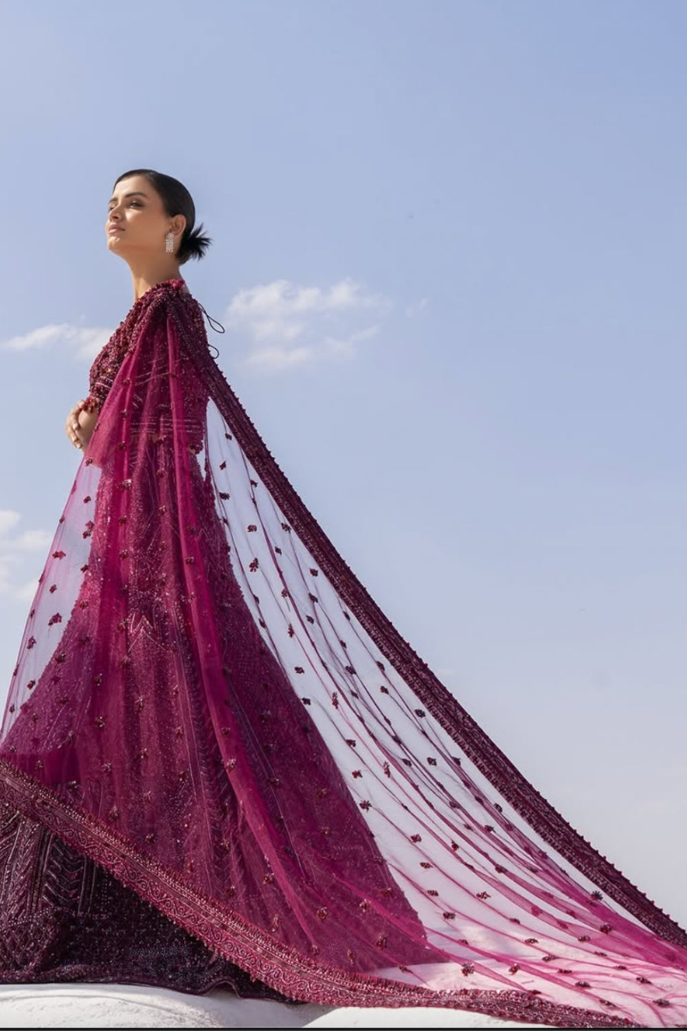 Bridal Blouse and Lehenga in Plum with Extensive Embroidery
