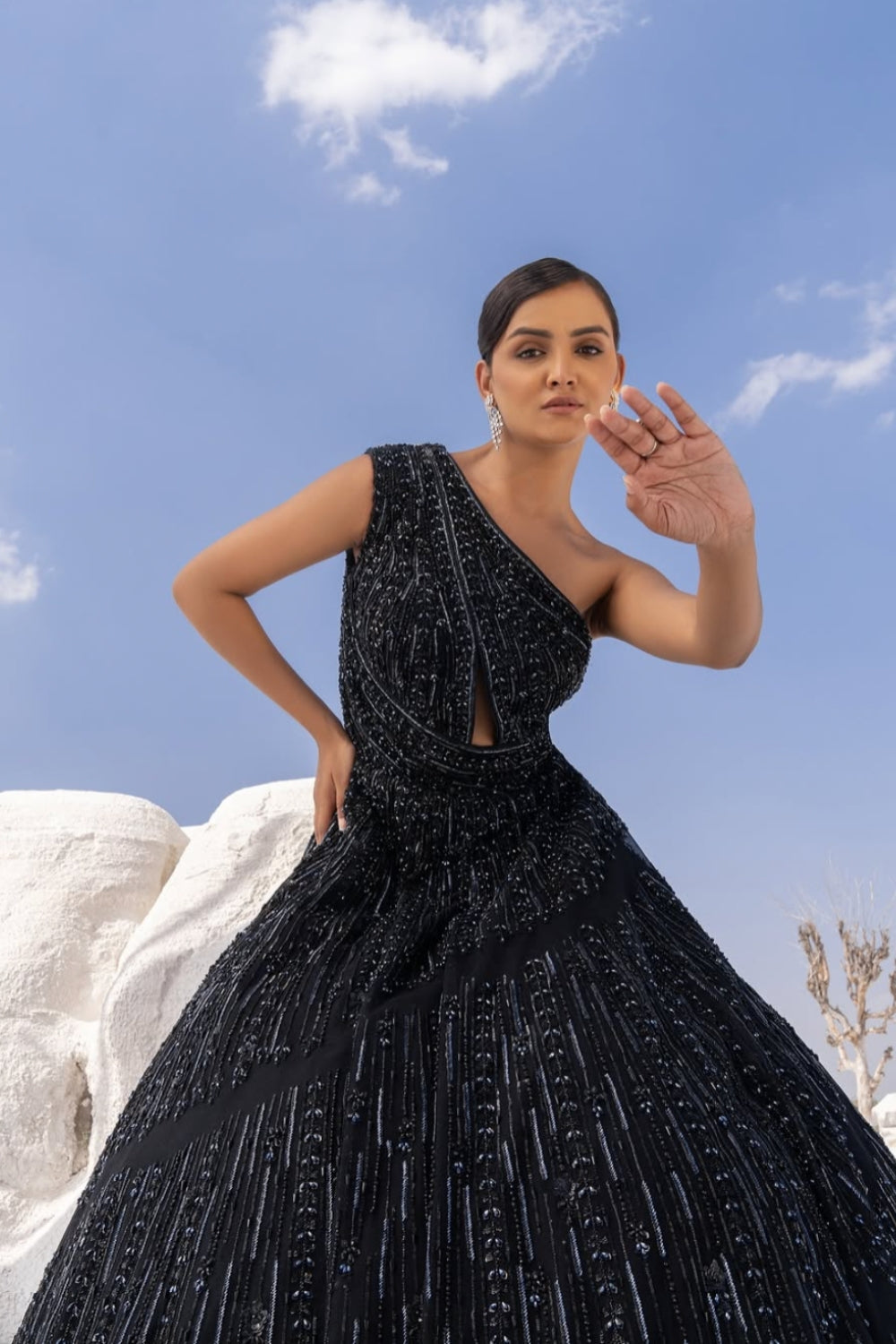 Black Embroidered Reception Dress Main image