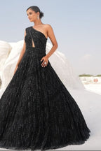 Black Embroidered Reception Dress