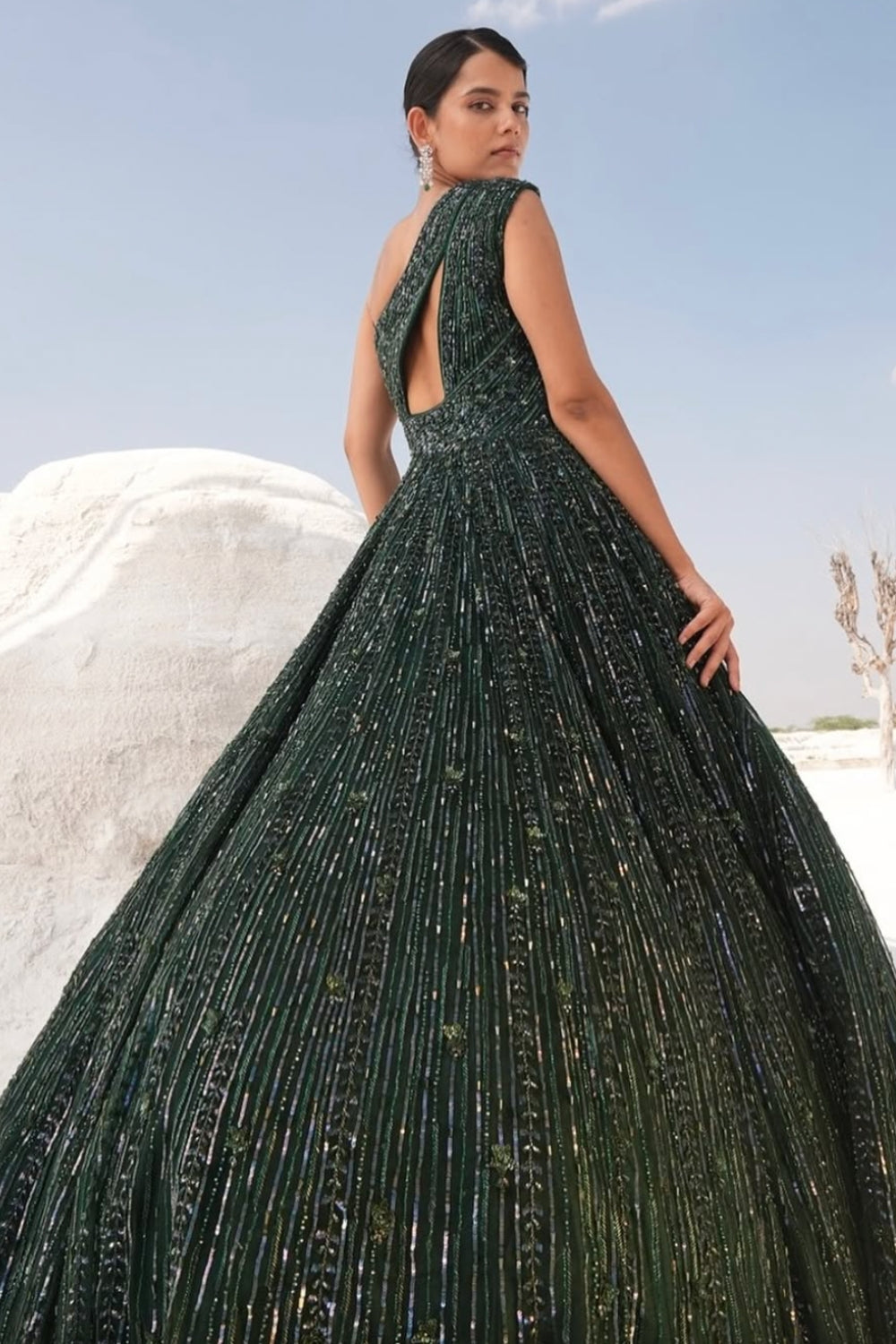 Green Bridal Dress with Extensive Embroidery