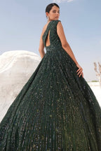 Green Bridal Dress with Extensive Embroidery