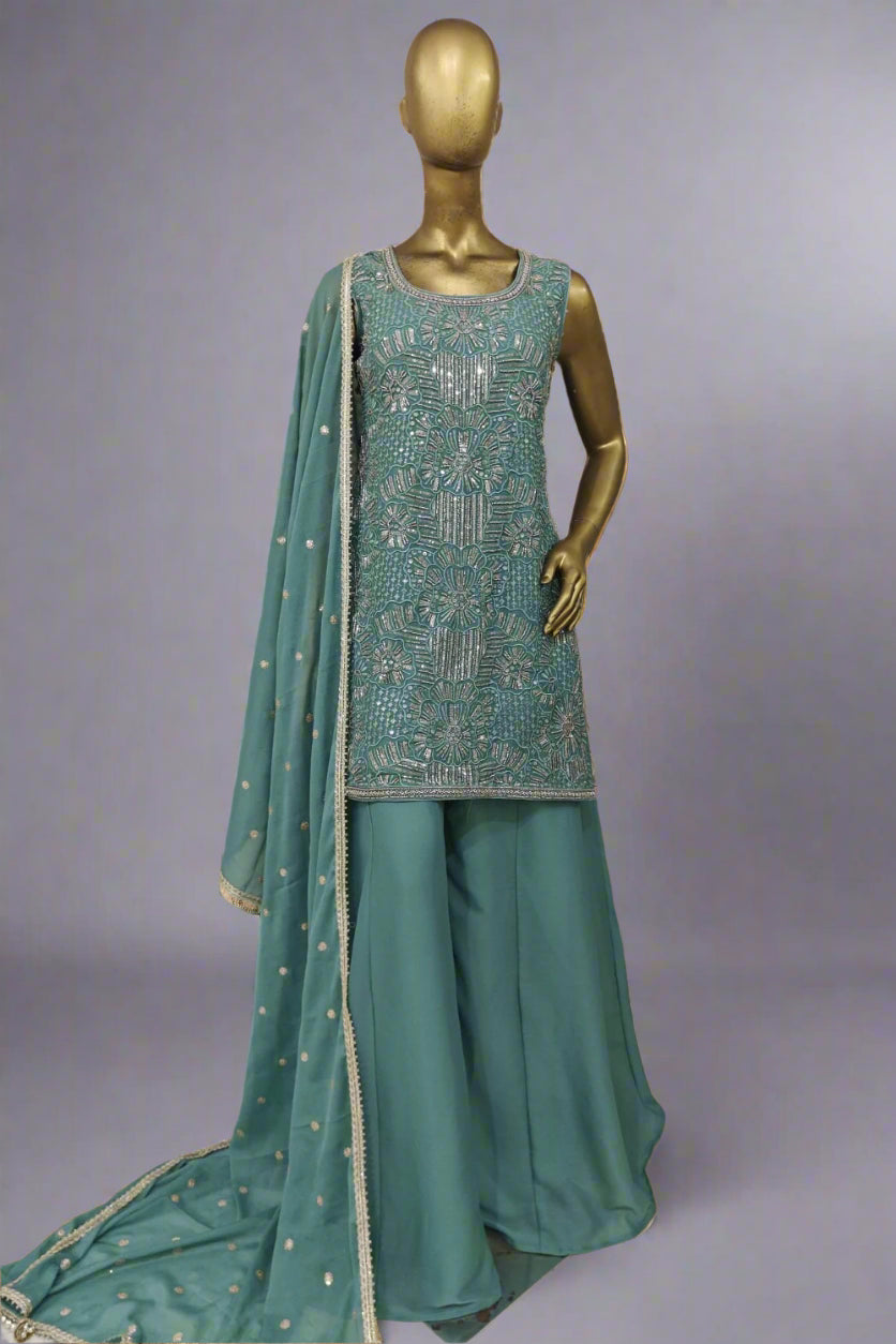 Hand  Embroidered sharara in sequins and thread work
