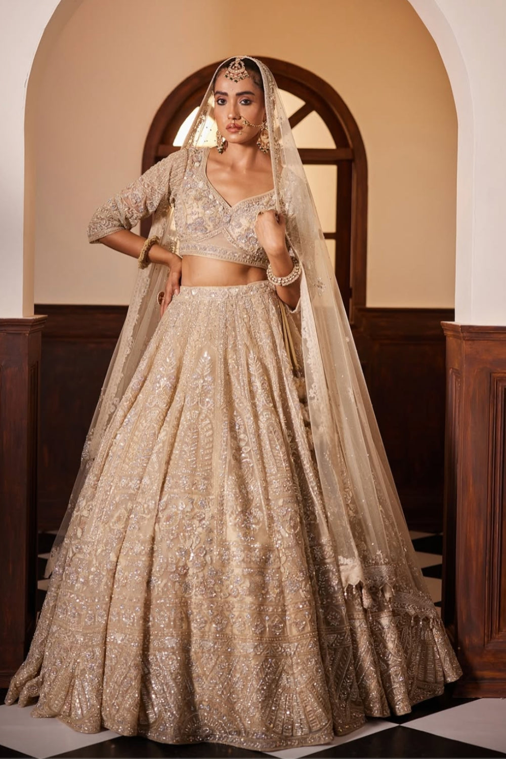 Nude Embroidered Bridal Lehenga