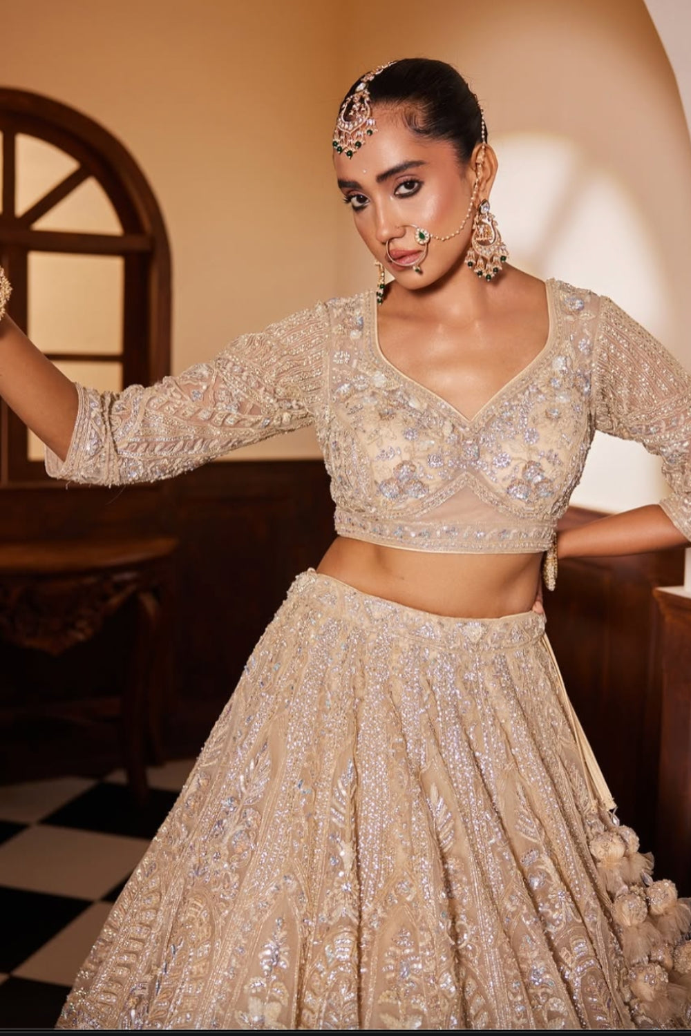 Nude Embroidered Bridal Lehenga