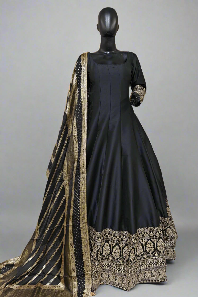 Classy blue anarkali with  handcrafted work