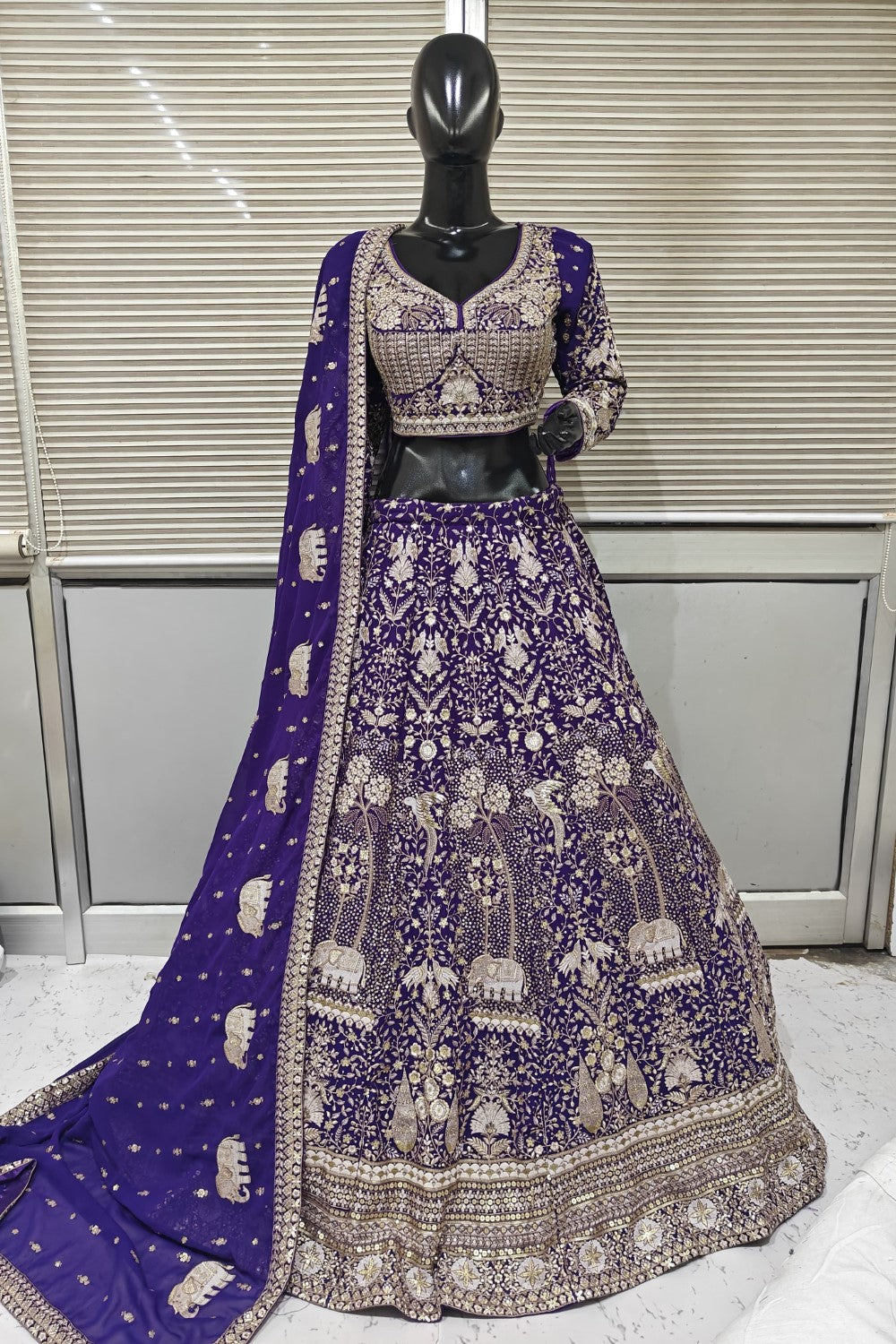 Blue Resham work lehenga with all hand embroidered
