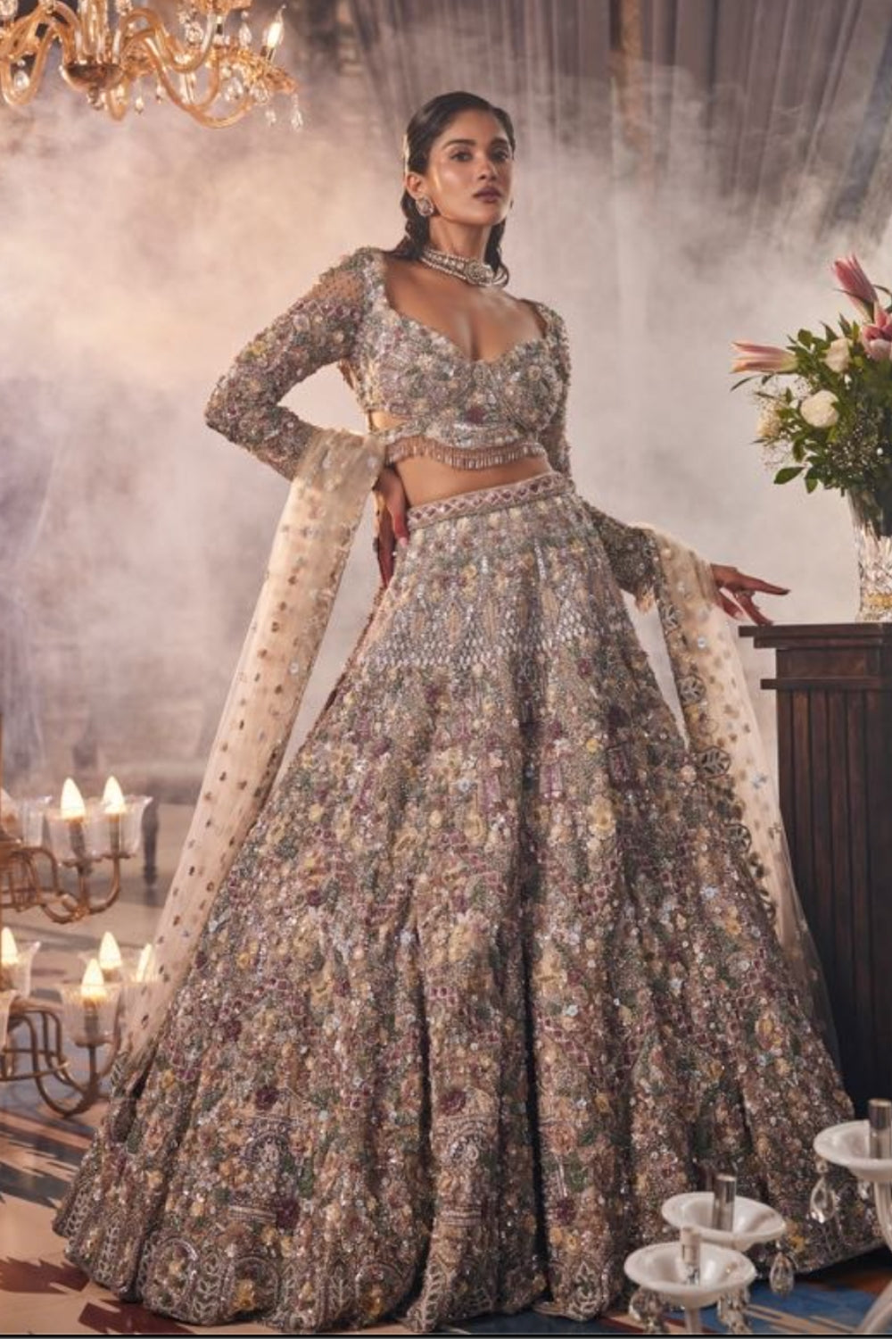 Bridal Lehenga in Silver with Extensive Royal Embroidery