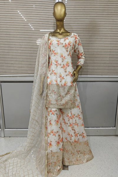 Floral printed sharara made in pure silk