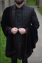 Black on Black Textured Sherwani Set
