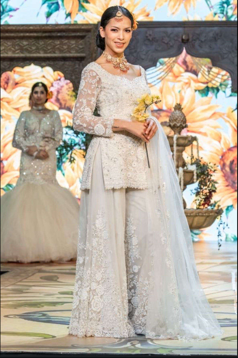 White Kameez with Flowy Palazzo Pants