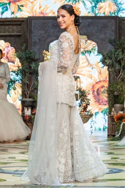 White Kameez with Flowy Palazzo Pants