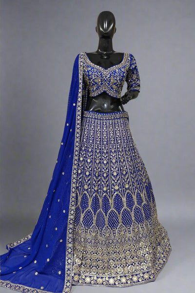Elegant Iceblue lehenga with sequins and moti work