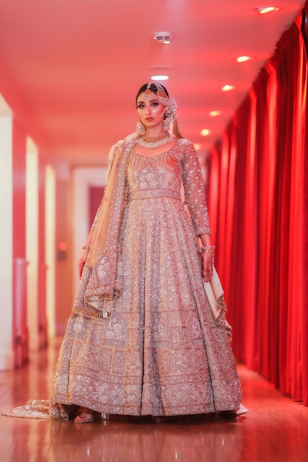 Nude Embroidered Bridal Lehenga Main image