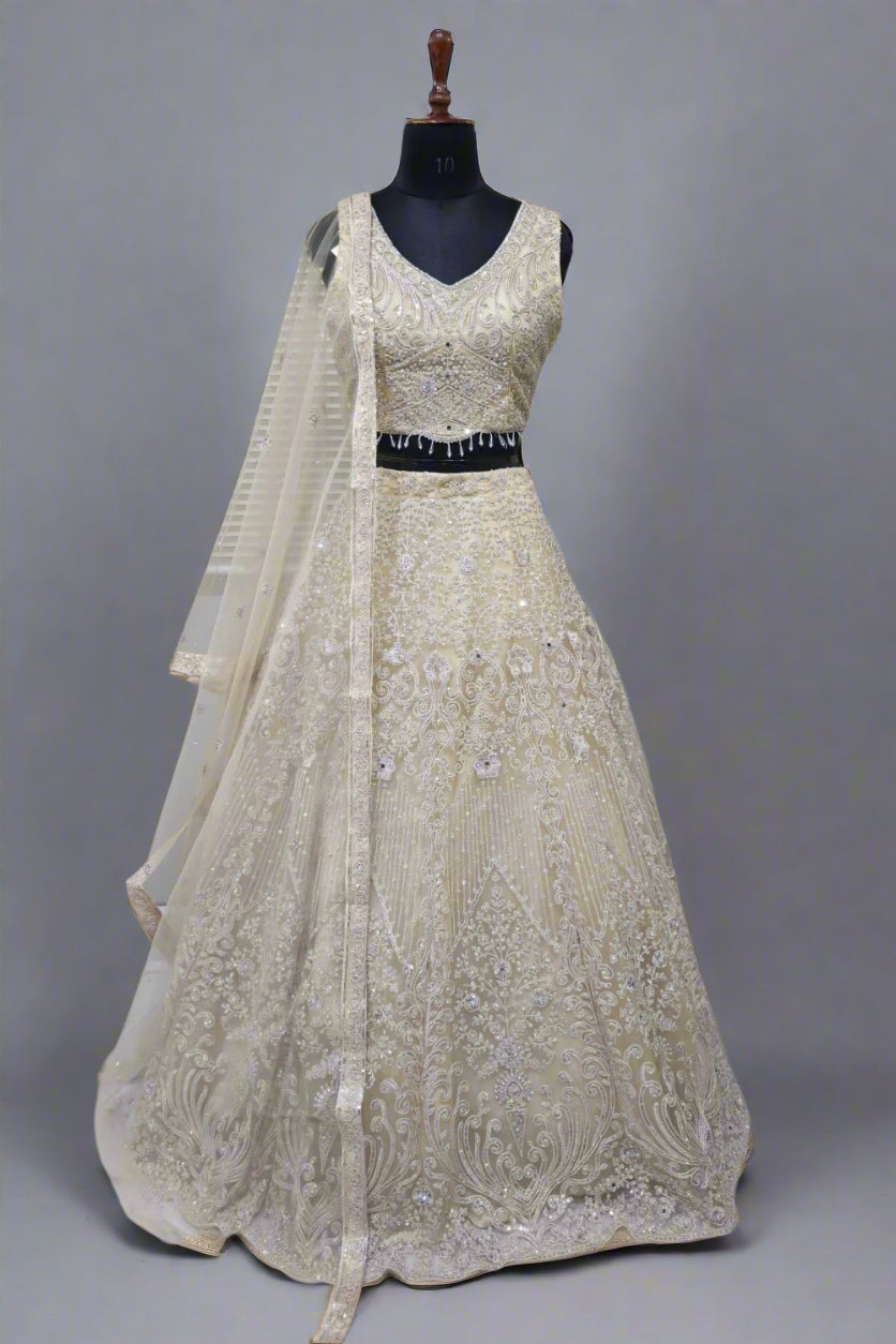 Classy off white pearl and sequins embellished blouse work