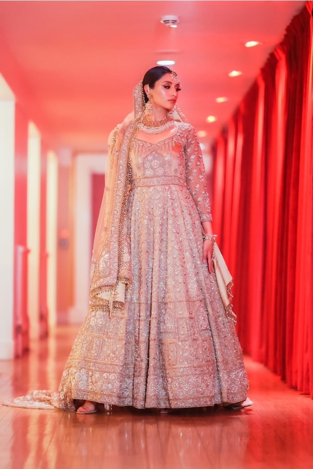 Nude Embroidered Bridal Lehenga Secondary image