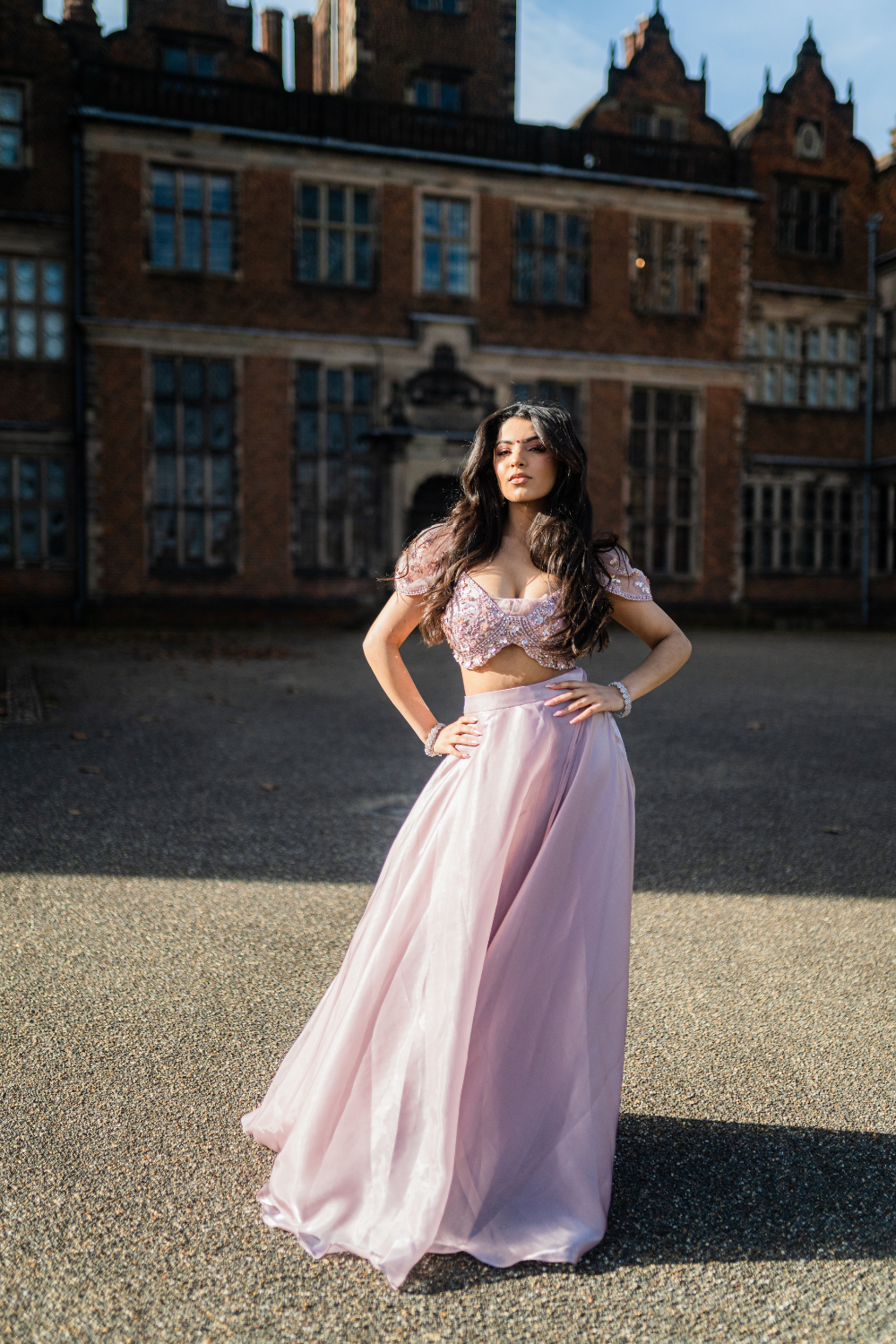 Baby Pink Lehenga with Embroidered Top Secondary image
