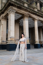 SIlver Embroidered Top with Palazzo and Cape
