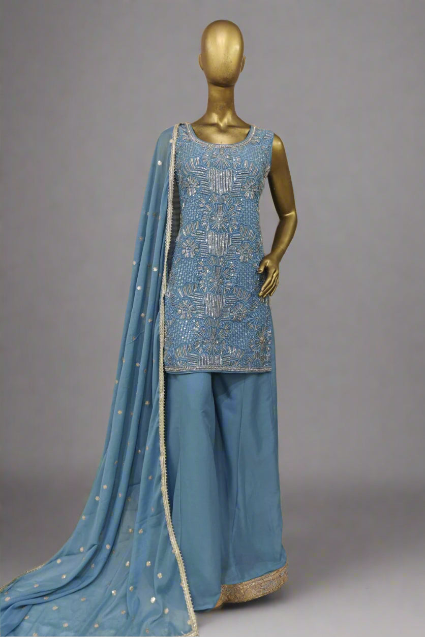 Hand  Embroidered sharara in sequins and thread work Main image