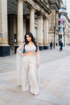 SIlver Embroidered Top with Palazzo and Cape