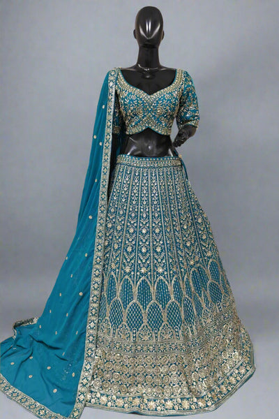 Elegant Iceblue lehenga with sequins and moti work