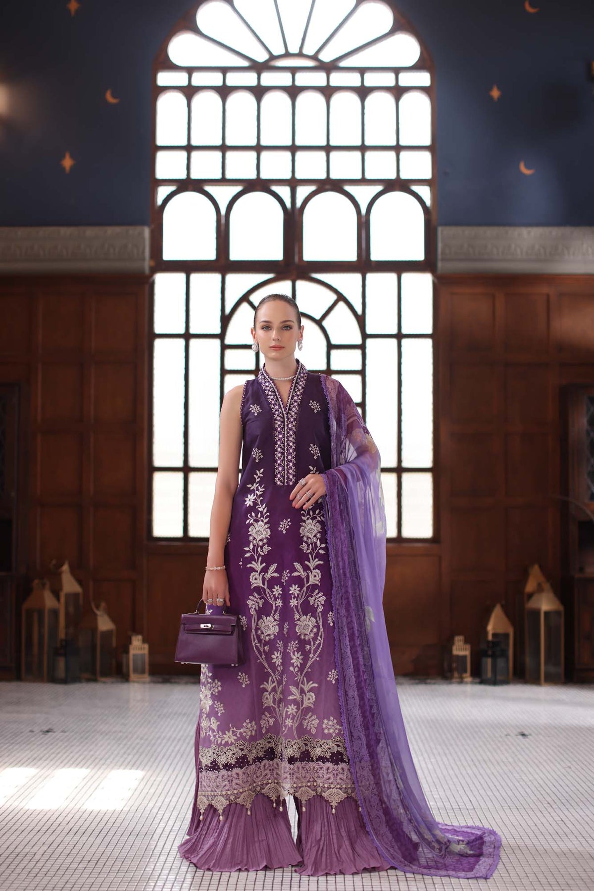 Noor by Saadia Asad | Eid Luxury Schiffli Laserkari 25 | D9- Purple