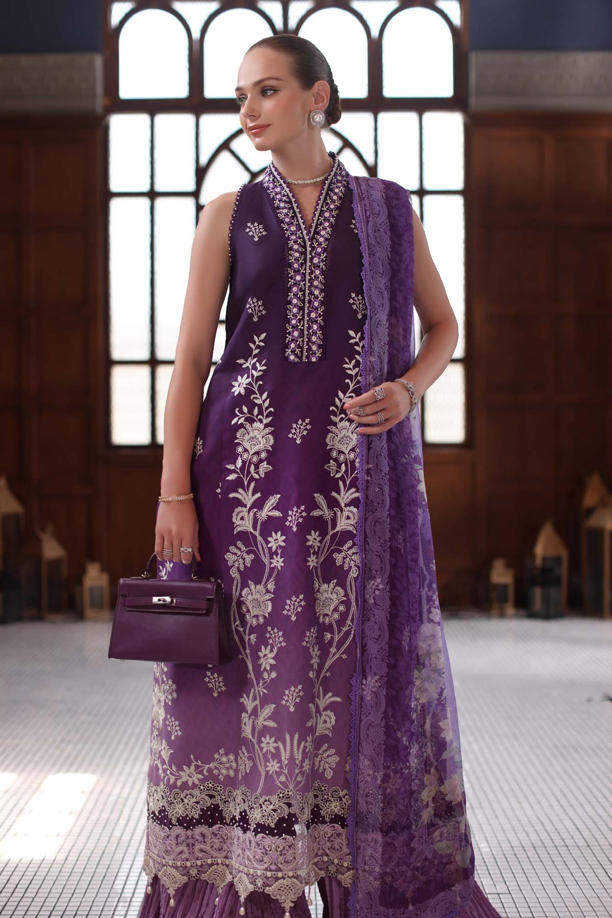 Noor by Saadia Asad | Eid Luxury Schiffli Laserkari 25 | D9- Purple