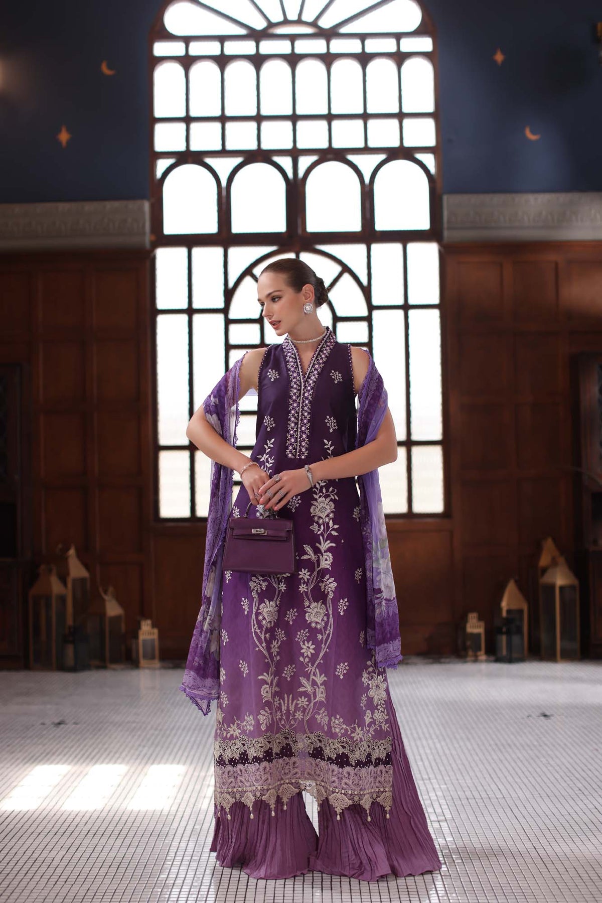 Noor by Saadia Asad | Eid Luxury Schiffli Laserkari 25 | D9- Purple