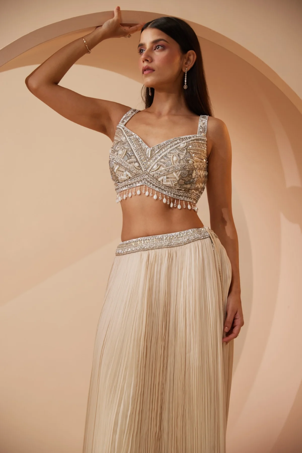 Sequins and stone ivory  lehenga