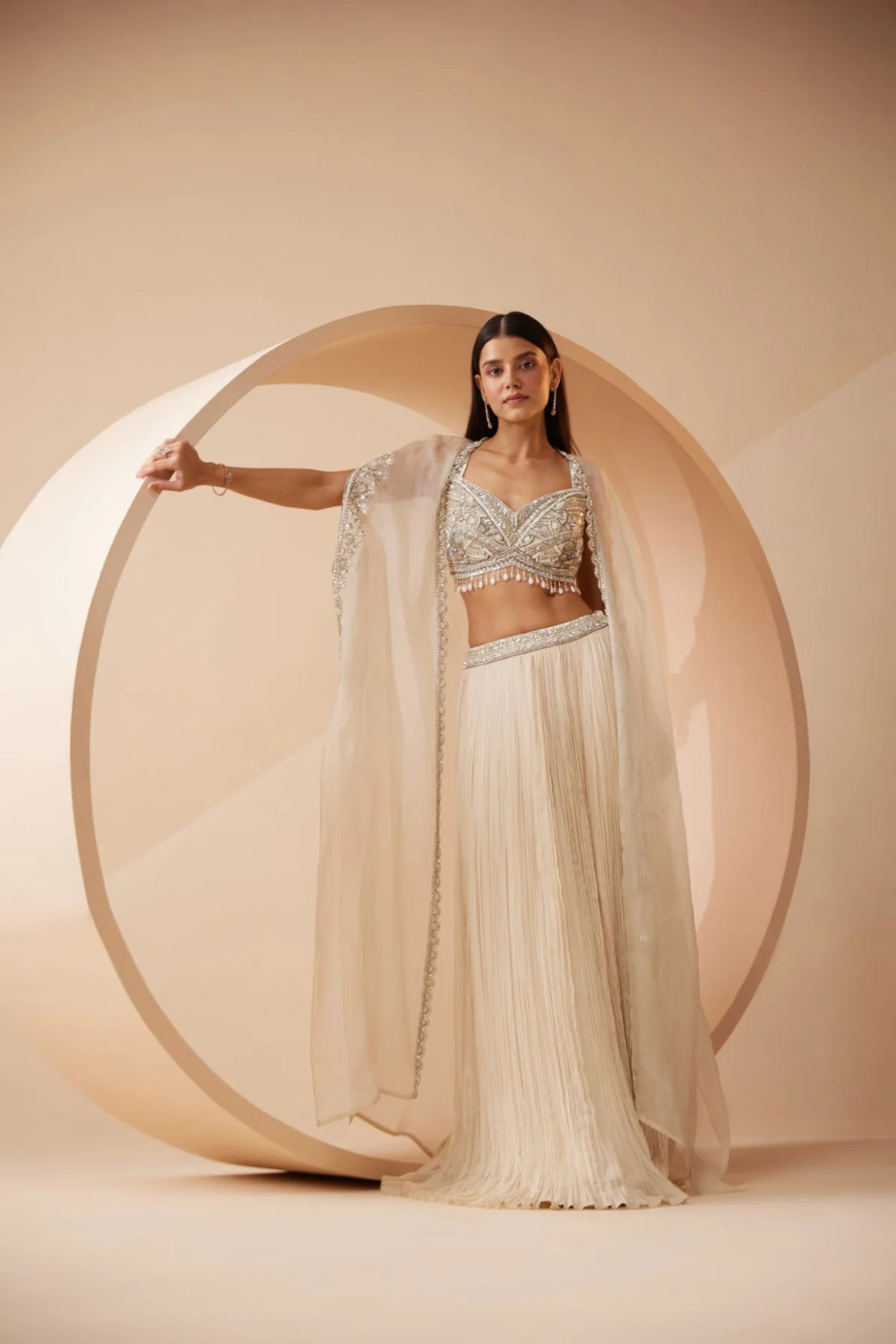 Sequins and stone ivory  lehenga