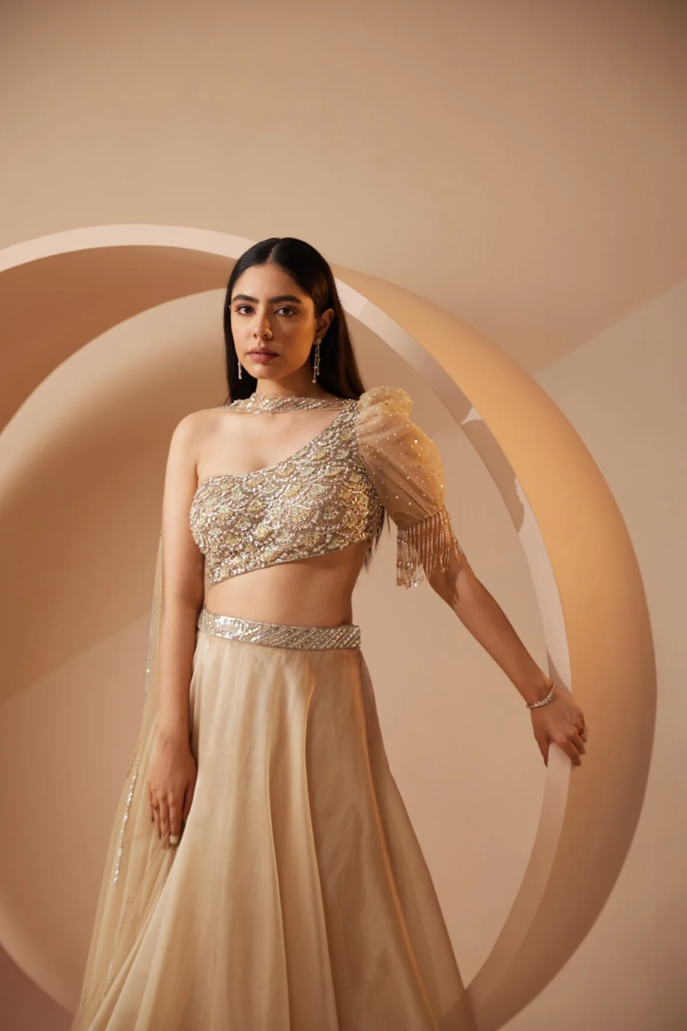 Ivory sequins work lehenga with cutdana Secondary image