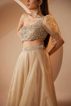 Ivory sequins work lehenga with cutdana