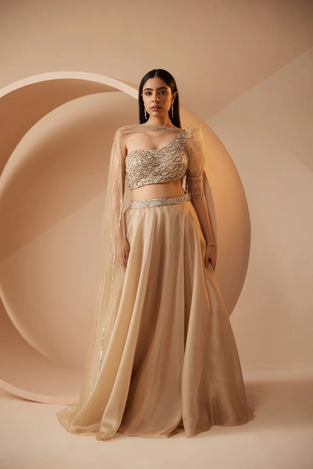 Ivory sequins work lehenga with cutdana Main image