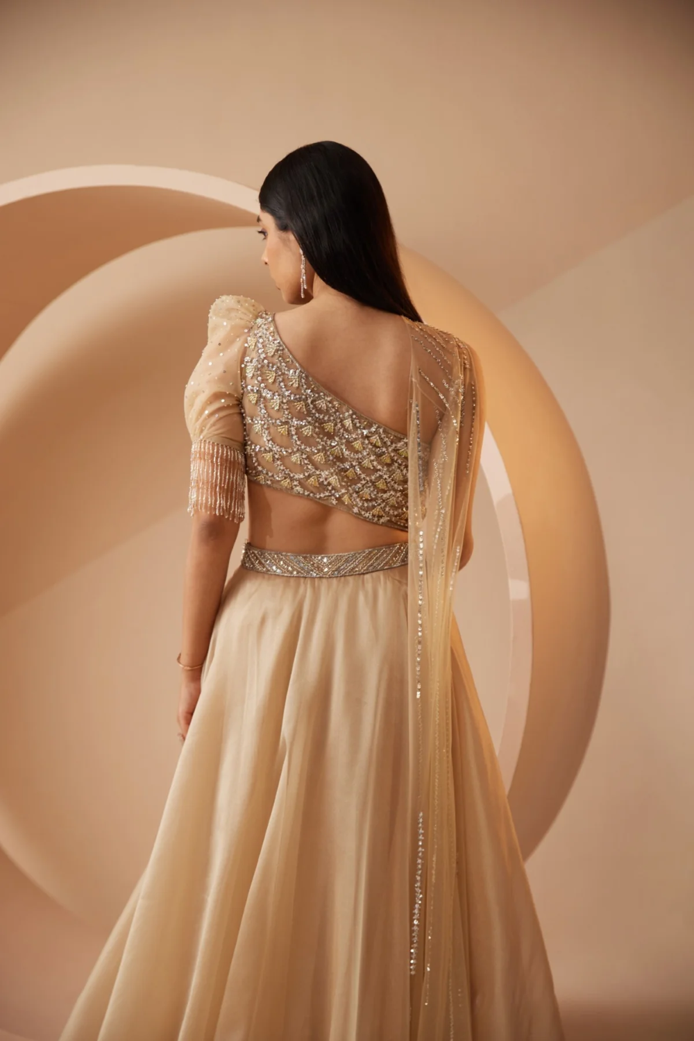 Ivory sequins work lehenga with cutdana