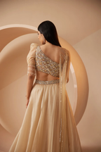 Ivory sequins work lehenga with cutdana