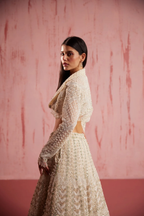 Ivory handmade lehenga with stone and Swarovski work