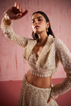 Ivory handmade lehenga with stone and Swarovski work