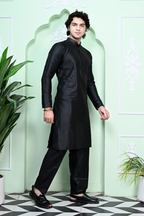 Black Art Silk Kurta Pajama