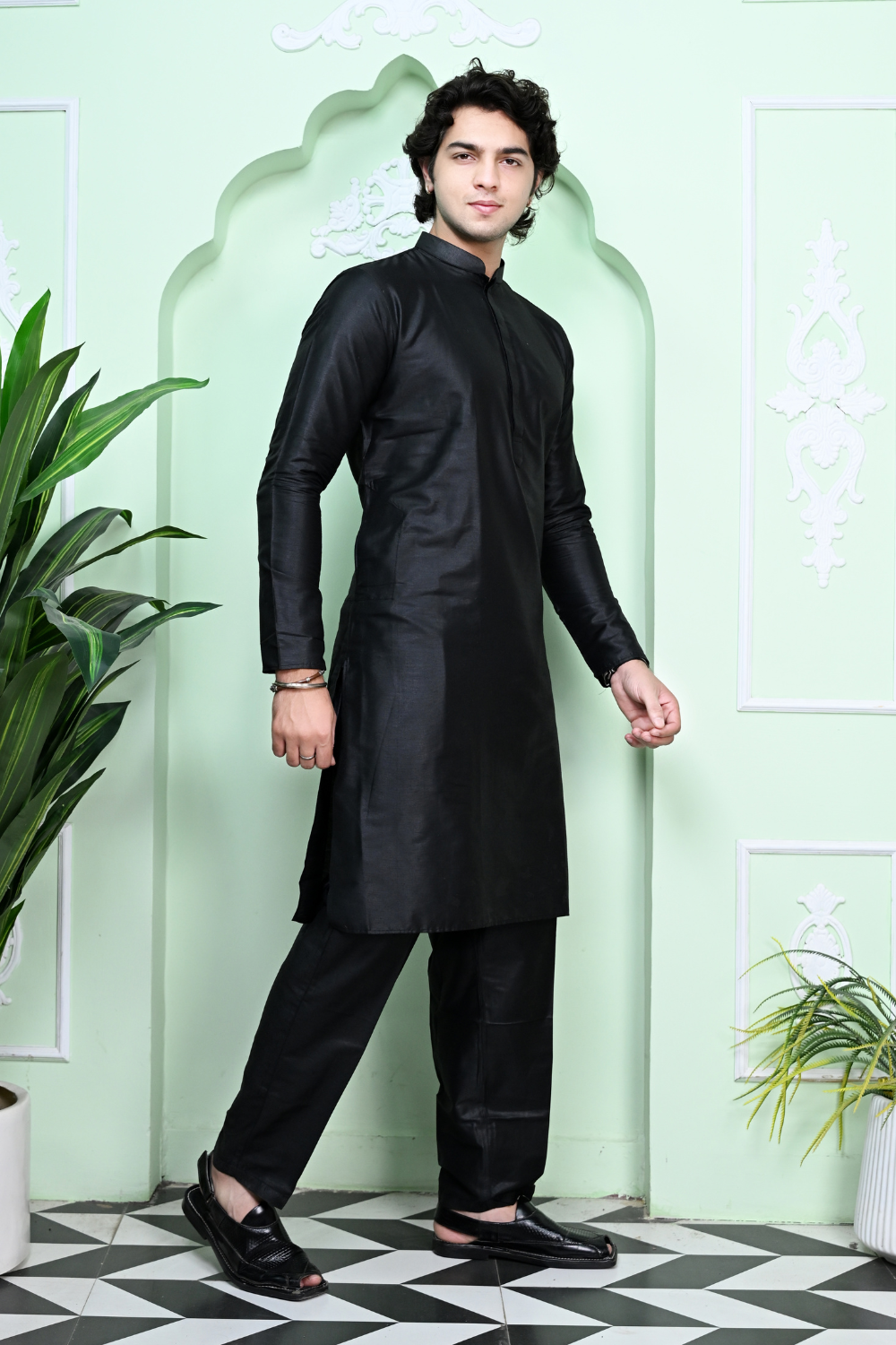 Black Art Silk Kurta Pajama