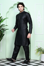 Black Art Silk Kurta Pajama