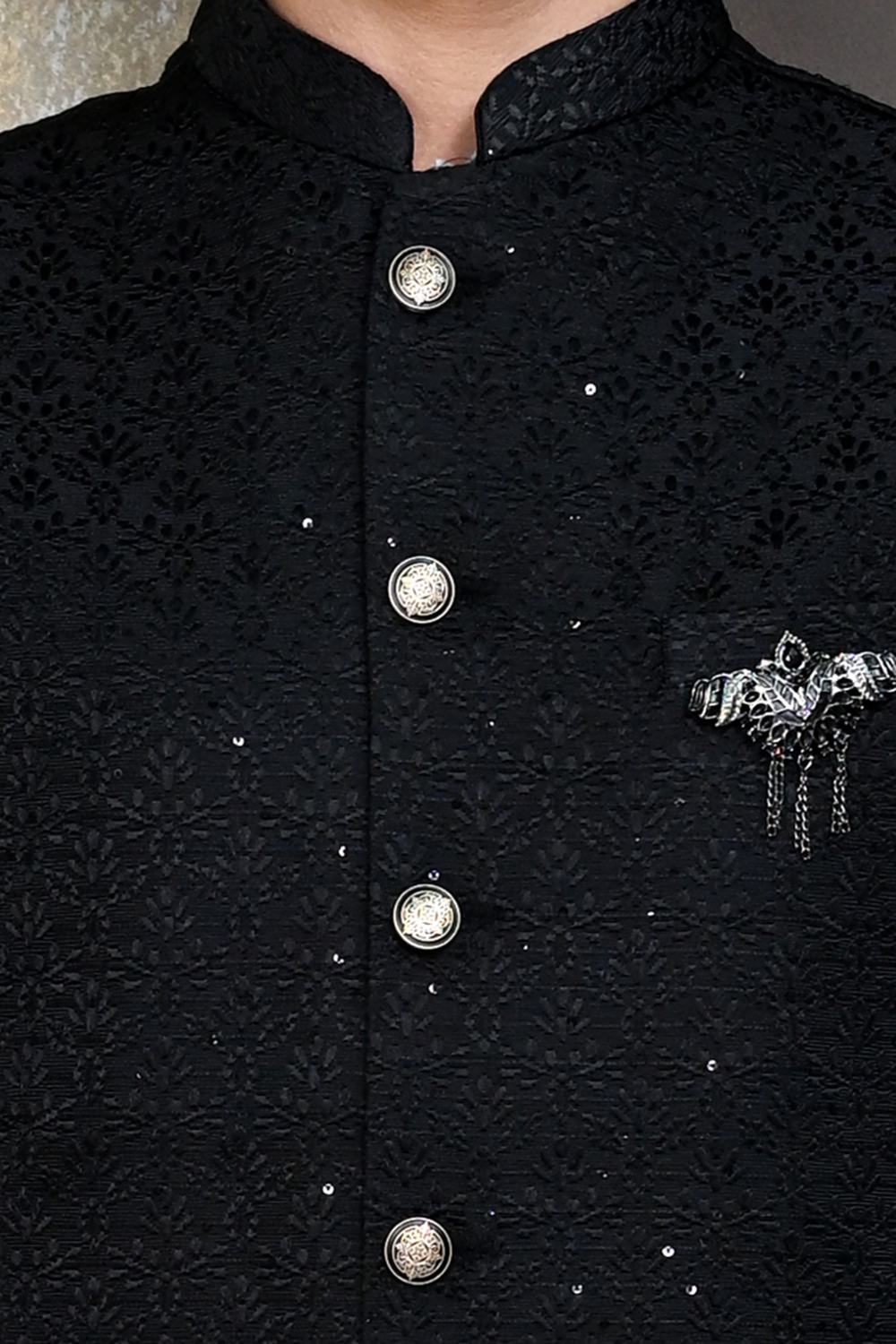 Men's Black Embroidered Waist coat