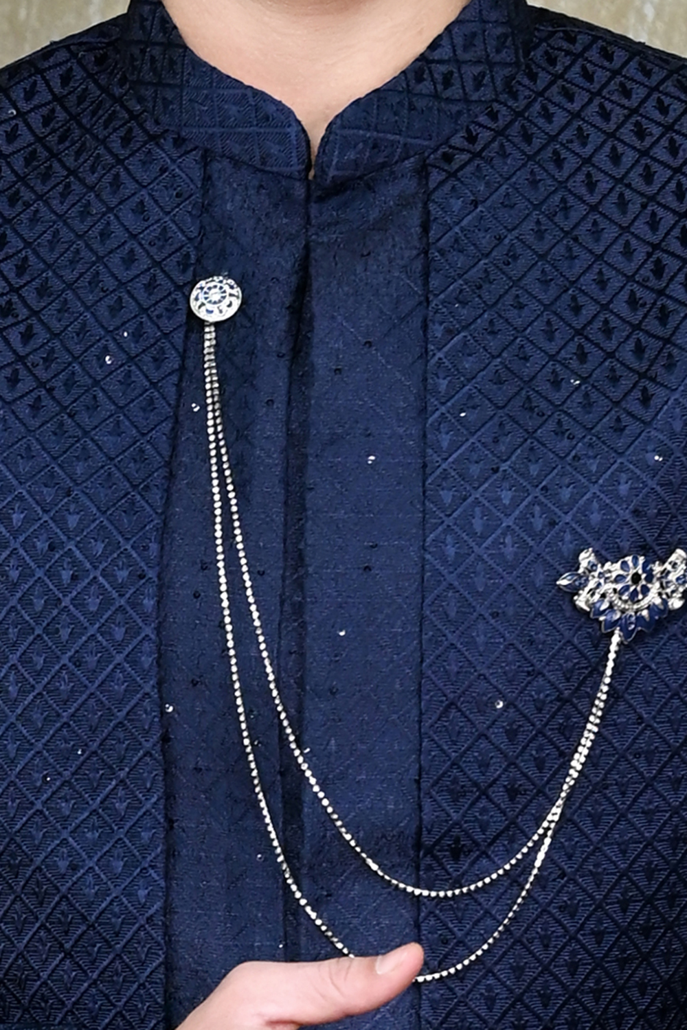 Men's Navy Blue Embroidered Sherwani