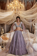 Blue Organza Embroidered Sequin Sweetheart Geometric Lehenga Set