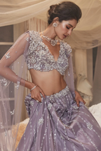 Blue Organza Embroidered Sequin Sweetheart Geometric Lehenga Set