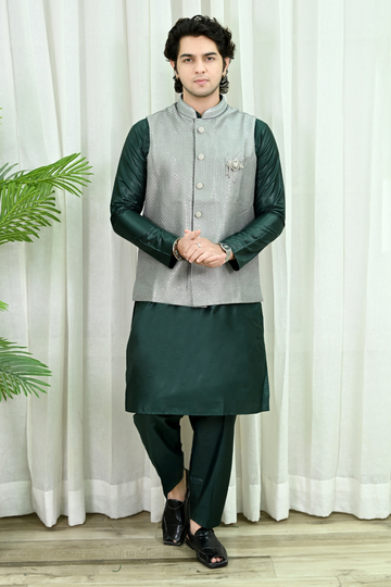 Classic Grey Ethnic Waistcoat with Embroidery
