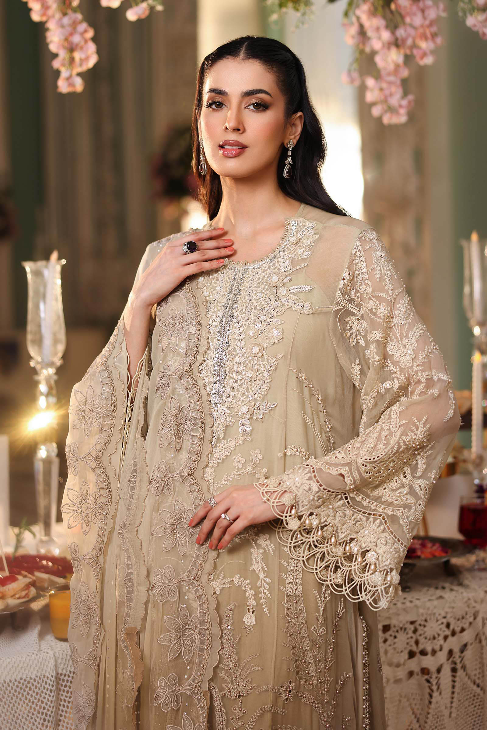 Maria b | Chiffon Formals 26 | MPC-26-103-Olive Gold